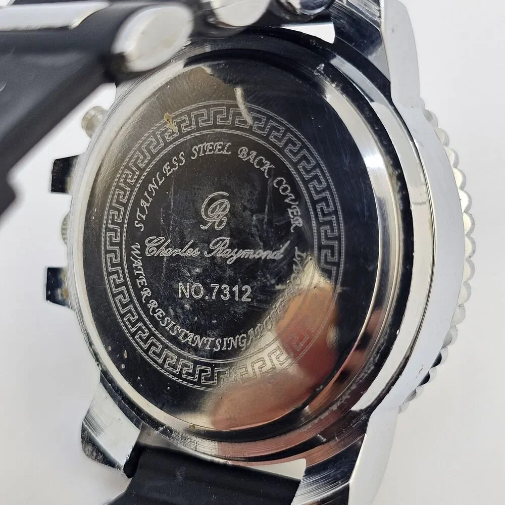 Charles Raymond Men's Watch 52MM Gray Dial Black Plastic Bands‎ New Batteries